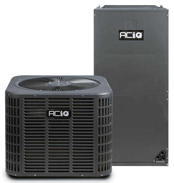 ACiQ indoor furnace beside an outdoor heat pump unit